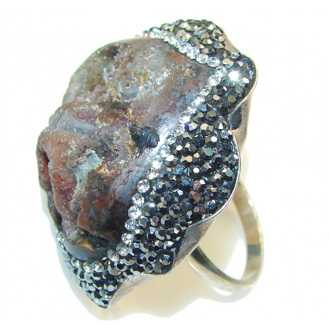 Large! New Fashion! Geo Druzy Sterling Silver Ring s. 11 - Adjustable