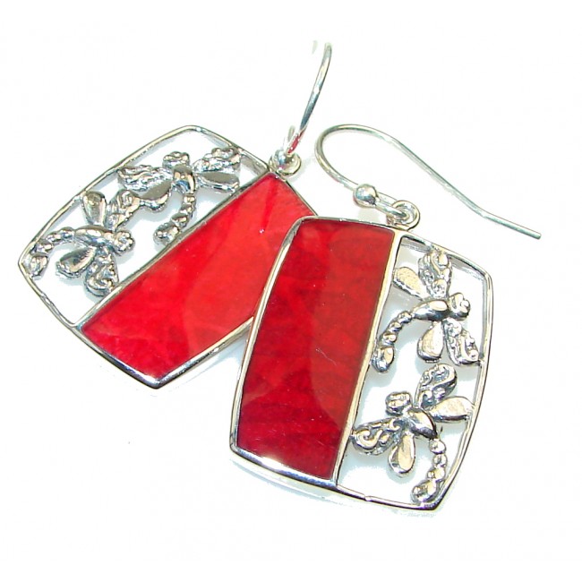 Secret!! Red Fossilized Coral Sterling Silver earrings
