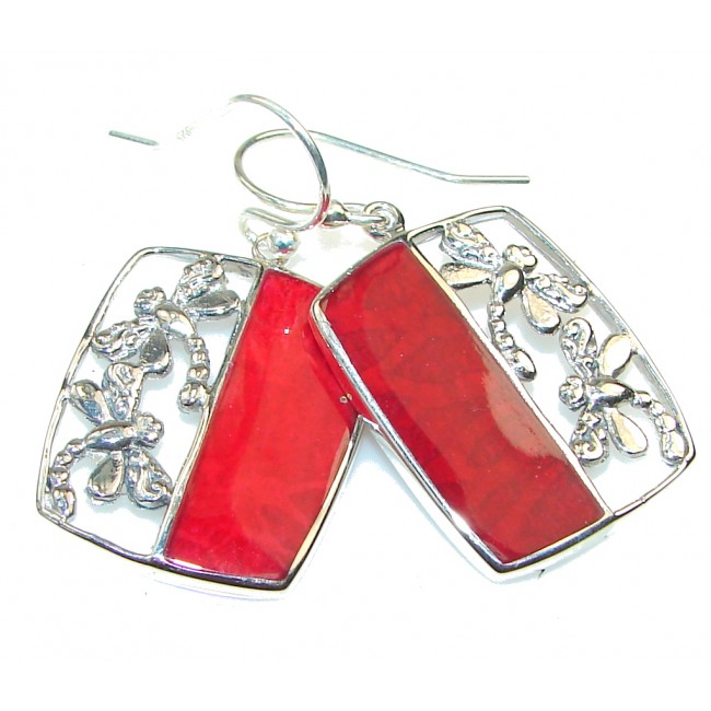 Secret!! Red Fossilized Coral Sterling Silver earrings
