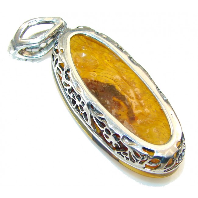 Gently! Brown Polish Amber Sterling Silver Pendant