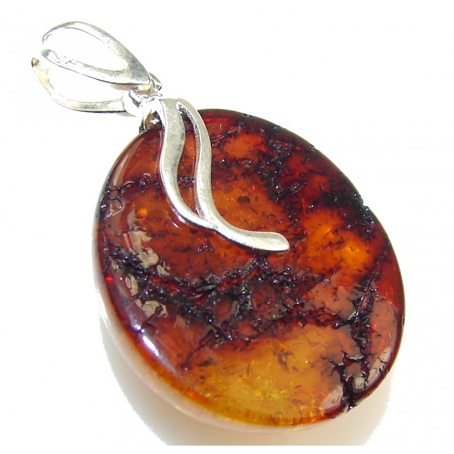 Delicate!! Brown Polish Amber Sterling Silver Pendant