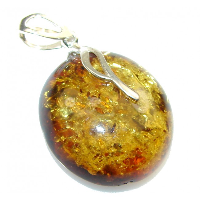 Delicate!! Brown Polish Amber Sterling Silver Pendant