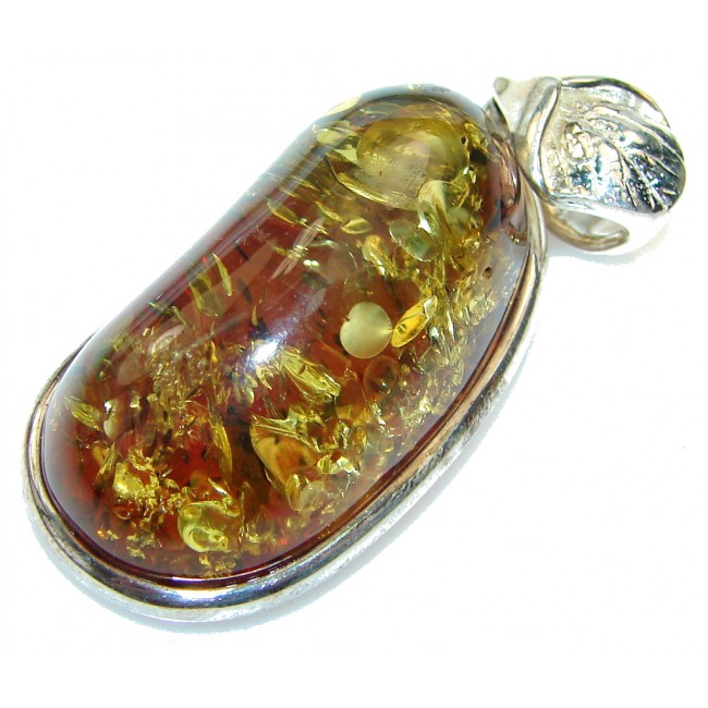 Exclusive! Brown Polish Amber Sterling Silver Pendant