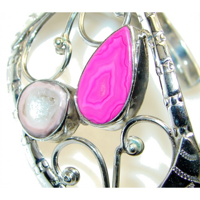 Pale Beauty!! Pink Agate Sterling Silver Bracelet / Cuff