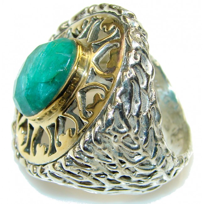 Big! Celebrations Green Emerald, Gold Plated Sterling Silver ring s. 8 1/4