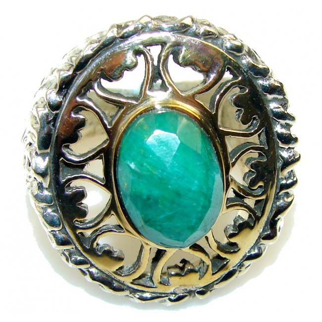 Big! Celebrations Green Emerald, Gold Plated Sterling Silver ring s. 8 1/4