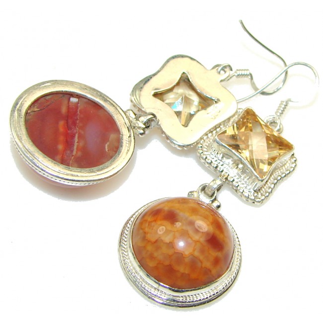 Big! Amazing Mexican Fire Agate Sterling Silver earrings