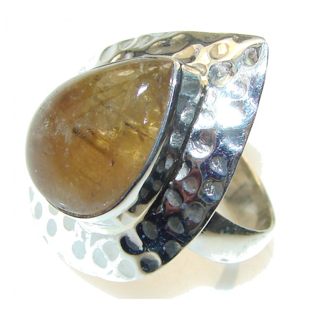 Simple!! Golden Rutilated Quartz Sterling Silver Ring s. 8 1/4