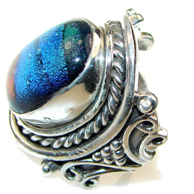 Special Moment! Dichroic Glass Sterling Silver ring s. 8