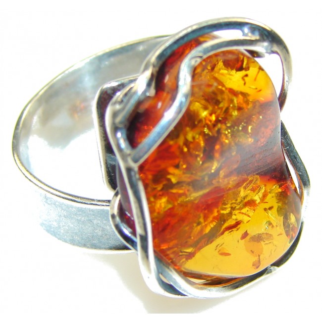 Incredible!! Polish Amber Sterling Silver Ring s. 7- Adjustable