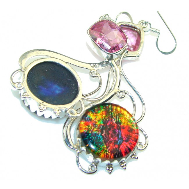 Big! Rainbow Dichroic Glass Sterling Silver earrings