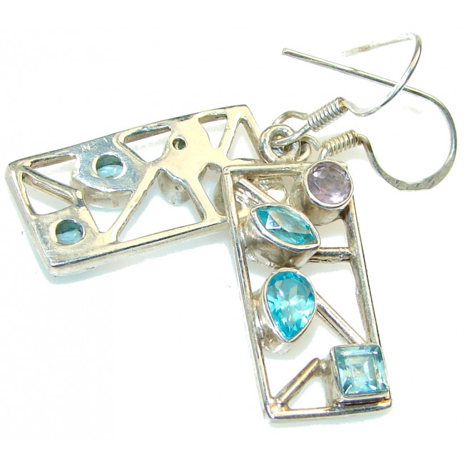 Delicate!! Swiss Blue Topaz Sterling Silver earrings