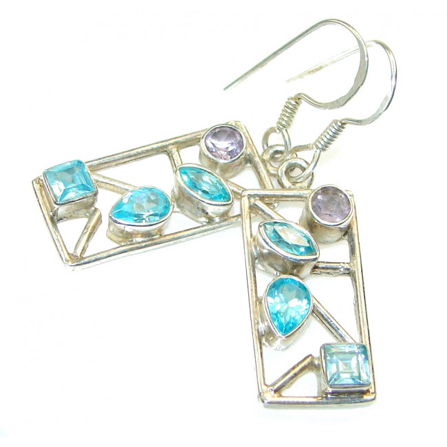 Delicate!! Swiss Blue Topaz Sterling Silver earrings