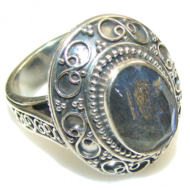 Excellent!! Blue Fire Labradorite Sterling Silver Ring s. 7 1/4