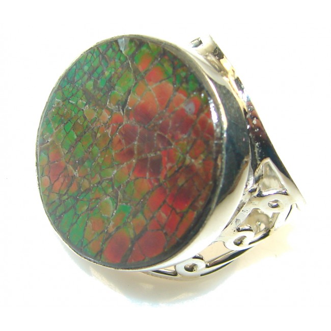 Big! Natural Red Ammolite Sterling Silver ring s. 11