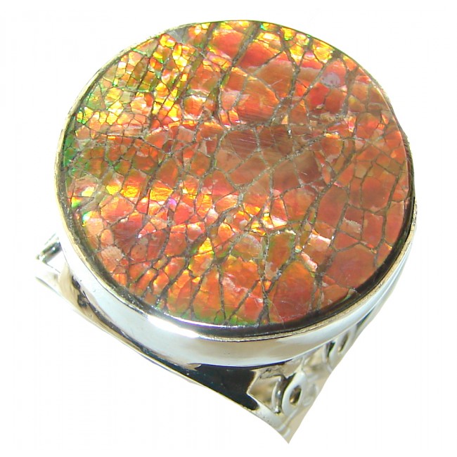 Big! Natural Red Ammolite Sterling Silver ring s. 11
