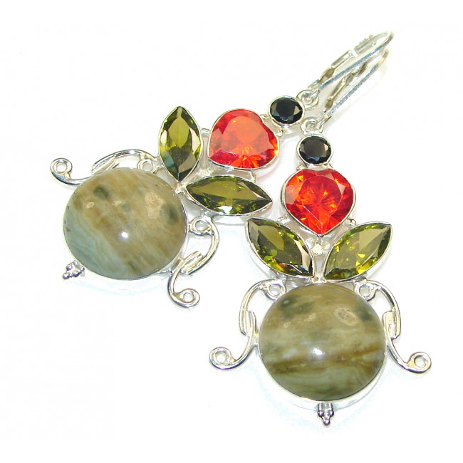 Fantastic!! Green Rainforest Jasper Sterling Silver earrings