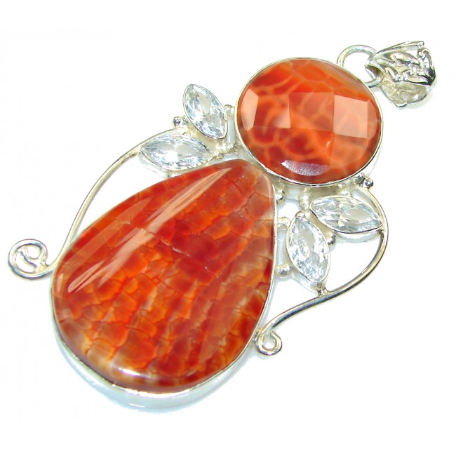 Excellent!! Mexican Fire Agate Sterling Silver Pendant