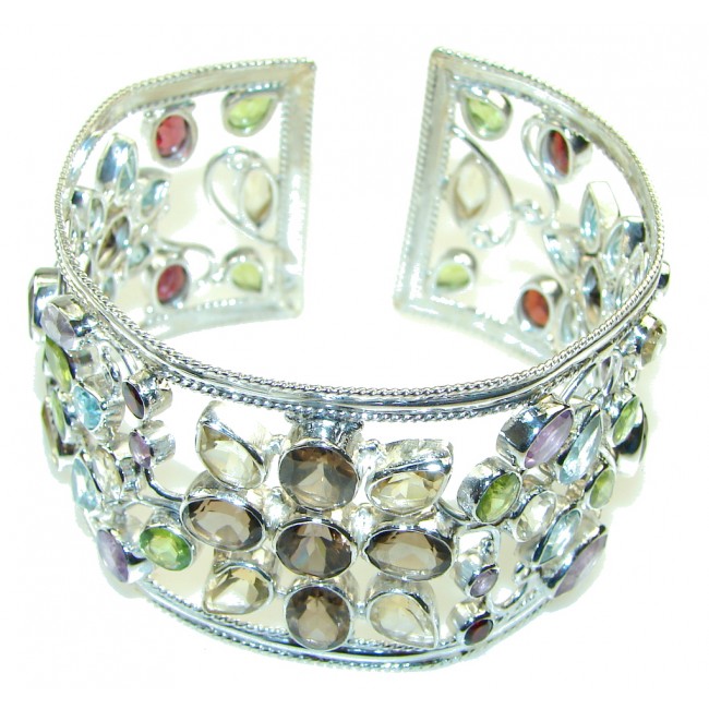 Aura Of Beauty!! Natural Multistone Sterling Silver Bracelet / Cuff