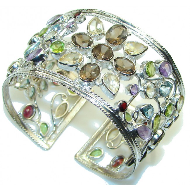 Aura Of Beauty!! Natural Multistone Sterling Silver Bracelet / Cuff