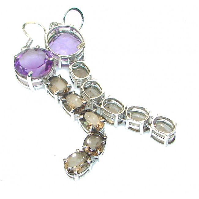 Natural!! Purple Amethyst Sterling Silver earrings / Long