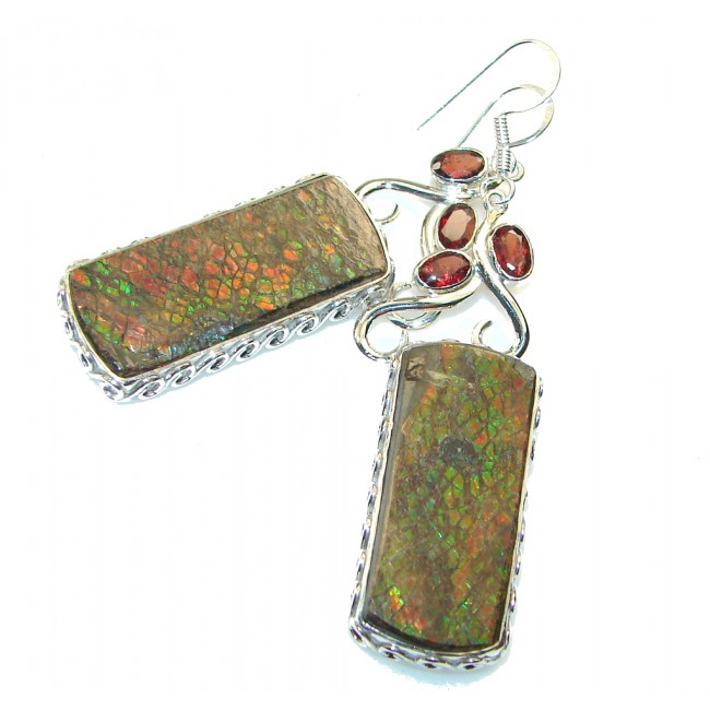 Big! Natural Red Ammolite Sterling Silver earrings