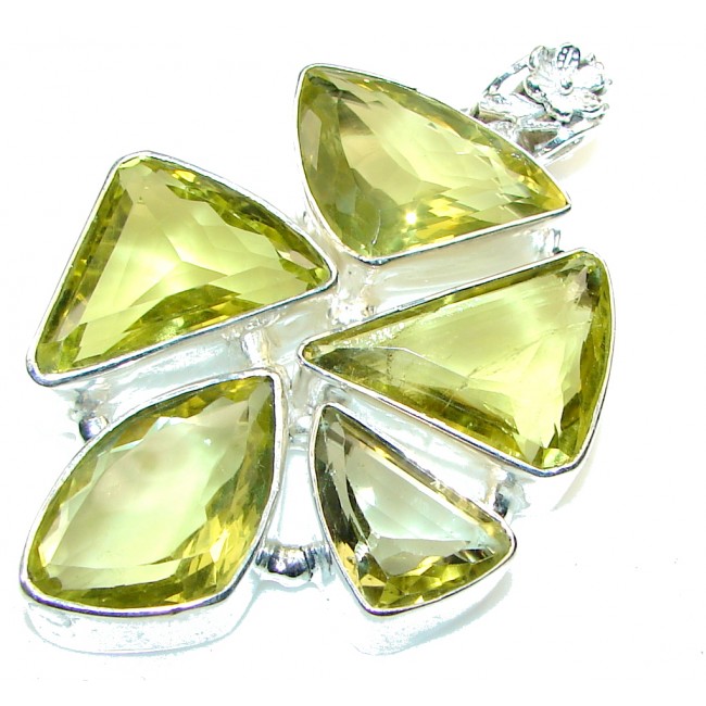 Big!! Summer Time!! Yellow Citrine Sterling Silver Pendant