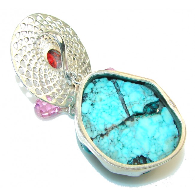 Big!! Classy Style! Blue Turquoise Sterling Silver Pendant