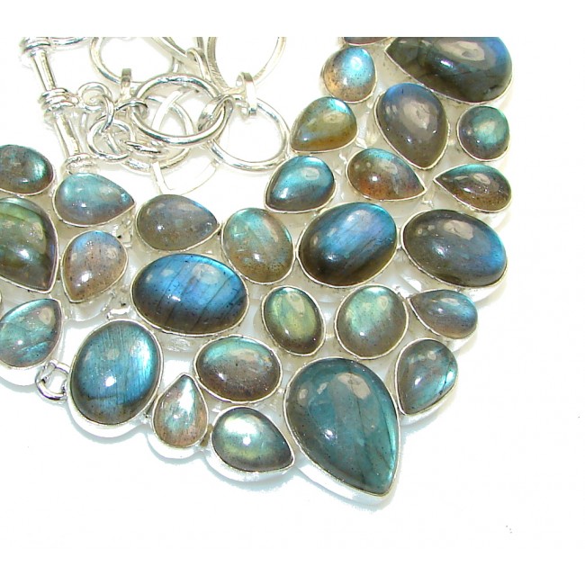 Path Of Life! Natural Blue Fire Labradorite Sterling Silver necklace