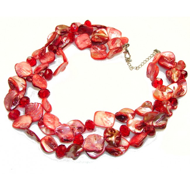 Time For Love! Red Mother Of Pearl Sterling Silver Necklace