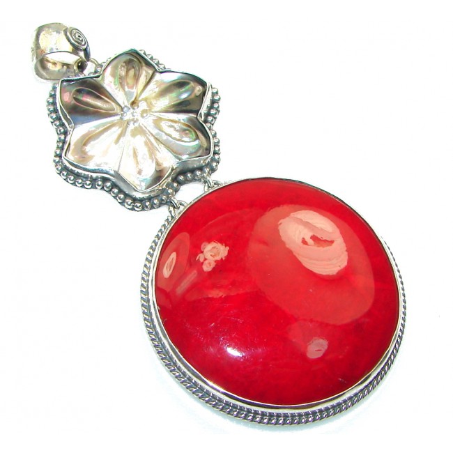 Big!! Amazing Red Fossilized Coral Sterling Silver pendant