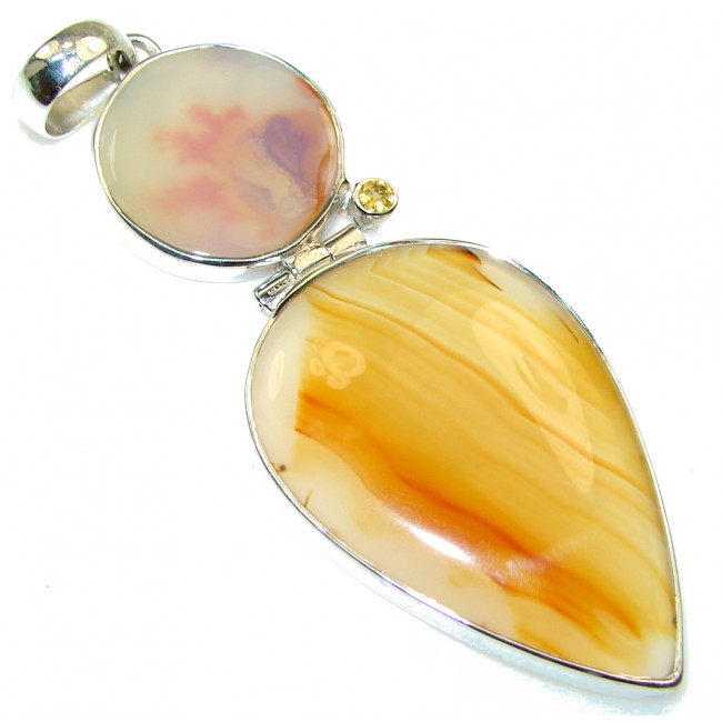 Big! Stylish Brown Moss Agate Sterling Silver pendant
