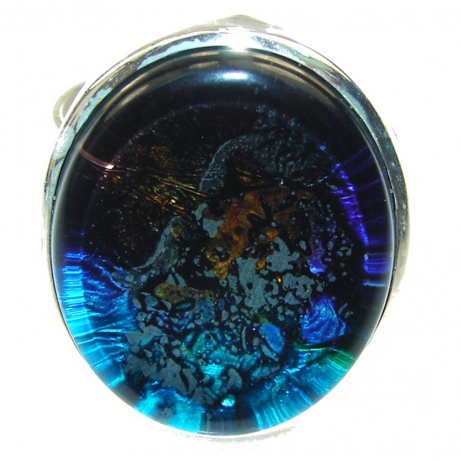 Secret!! Dichroic Glass Sterling Silver ring s. 12 1/2