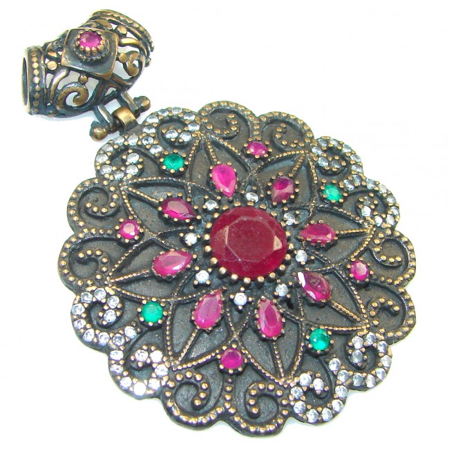 Bold Victorian Design! Pink Ruby Sterling Silver Pendant