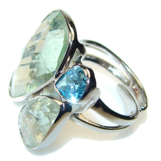 Delicate Green Amethyst Sterling Silver ring s. 6 3/4 - Adjustable