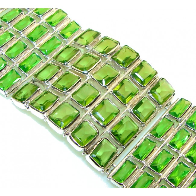 Chunky created Green Emerald Sterling Silver Bracelet