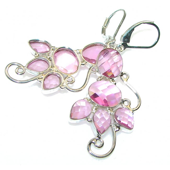 Delicate!! Pink Topaz Quartz Sterling Silver earrings