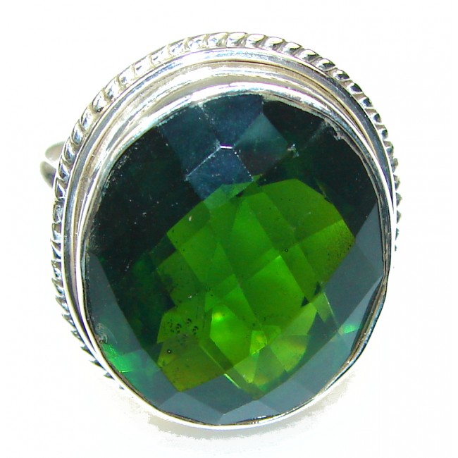 Created Deep Green Chrome Diopside Quartz Sterling Silver ring s. 12