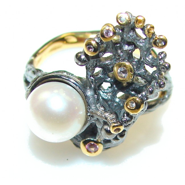Gorgeous Italy Made, Rhodium Plated, 18ct Gold Plated Fresh Water Pearl Sterling Silver ring; 9 1/2