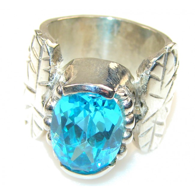 Blue Ocean!! Blue Topaz Quartz Sterling Silver Ring s. 6