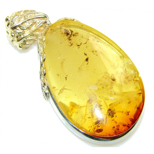 Stunning!! Polish Amber, Gold Plated Sterling Silver Pendant