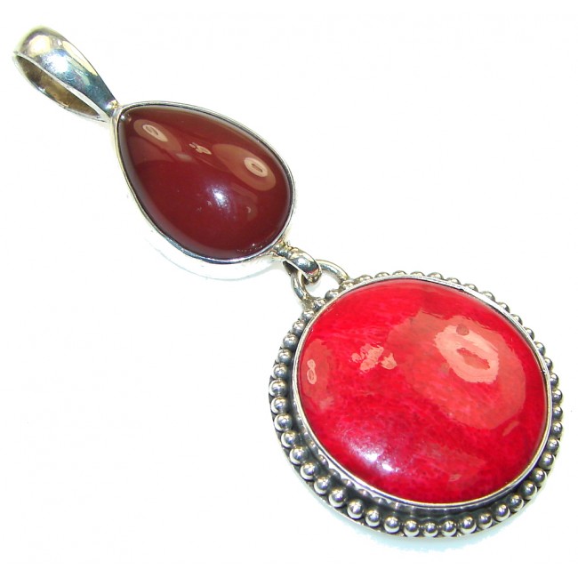Awesome!! Red Fossilized Coral Sterling Silver pendant