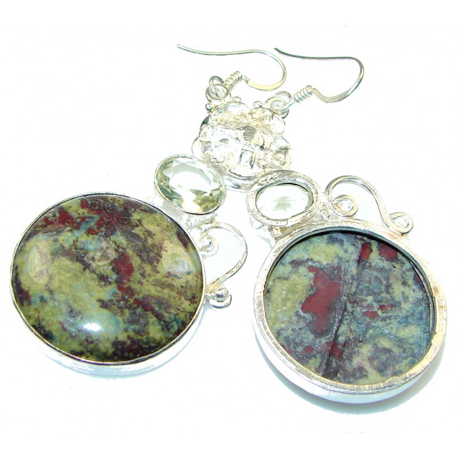 Excellent Green Russian Eudialyte Sterling Silver earrings