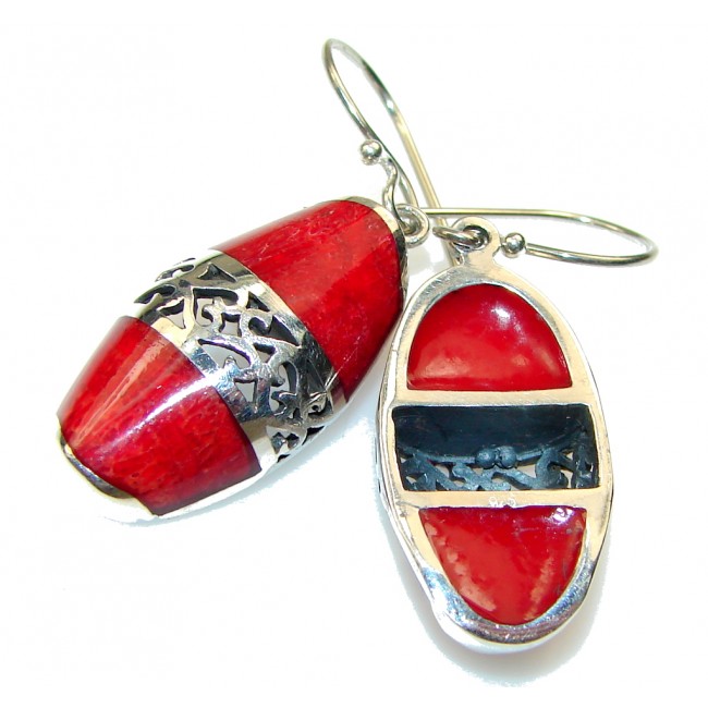 Lovely!! Red Fossilized Coral Sterling Silver earrings