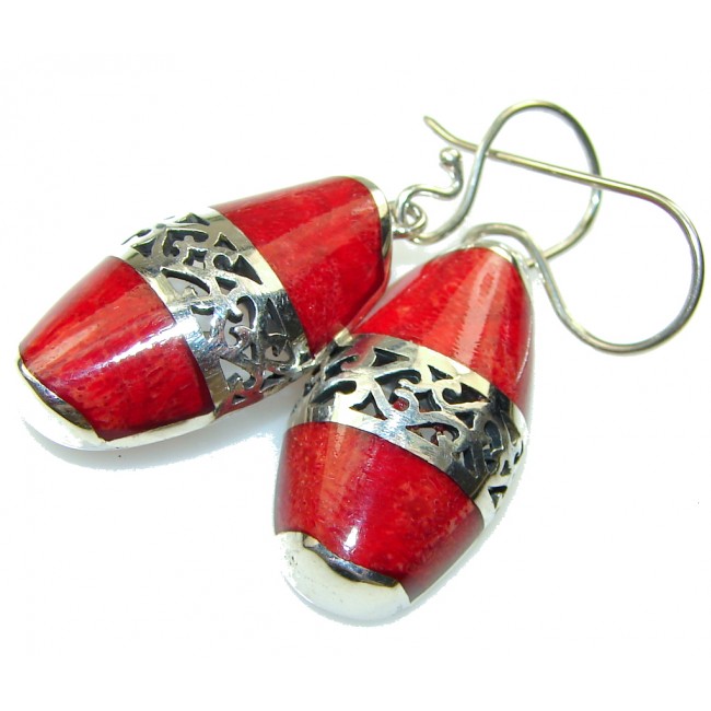 Lovely!! Red Fossilized Coral Sterling Silver earrings