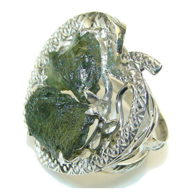 Fashion Apple Green Moldavite Sterling Silver Ring s. 11 1/2