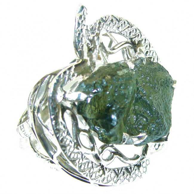 Fashion Apple Green Moldavite Sterling Silver Ring s. 11 1/2
