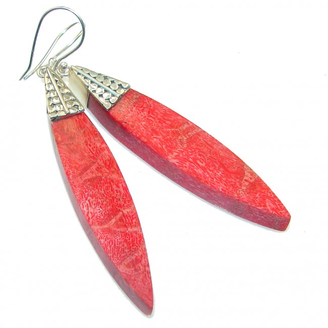 Fashion Red Fossilized Coral Sterling Silver earrings / Long