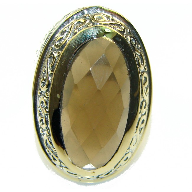 Big! Stunning! Smoky Topaz, Gold Plated Sterling Silver ring s. 7 1/4