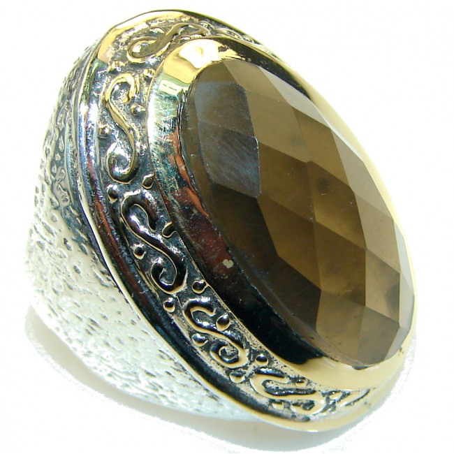 Big! Stunning! Smoky Topaz, Gold Plated Sterling Silver ring s. 7 1/4